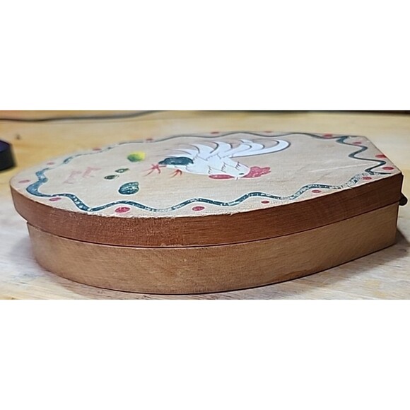 Vintage Hand Painted Woodpecker Wood Ware Rooster Box Japan Folk Art Farmhouse - Picture 5 of 16